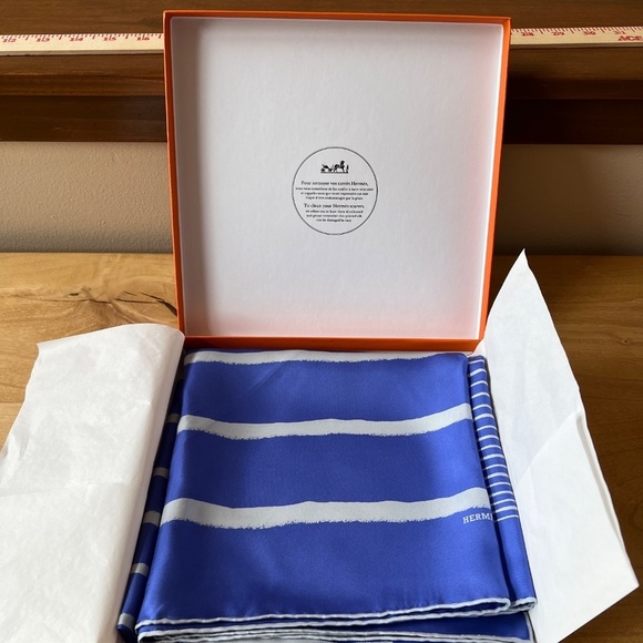 HERMES MEDITERRANEE BLUE SILK SCARF 90CM SILK TWILL 2003 ISSUE JLP DUVILLIER - Picture 10 of 12